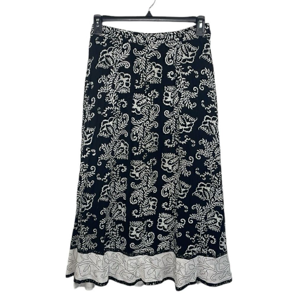 Soft Surroundings Maxi Skirt Paisley Black and White with ruffle hem size PM